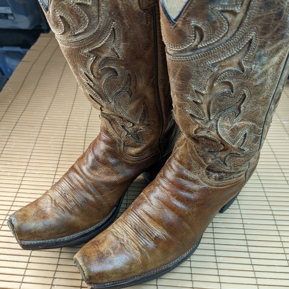 Stetson Boots custom made men's brown leather platform Western cowboy boots sz 1
